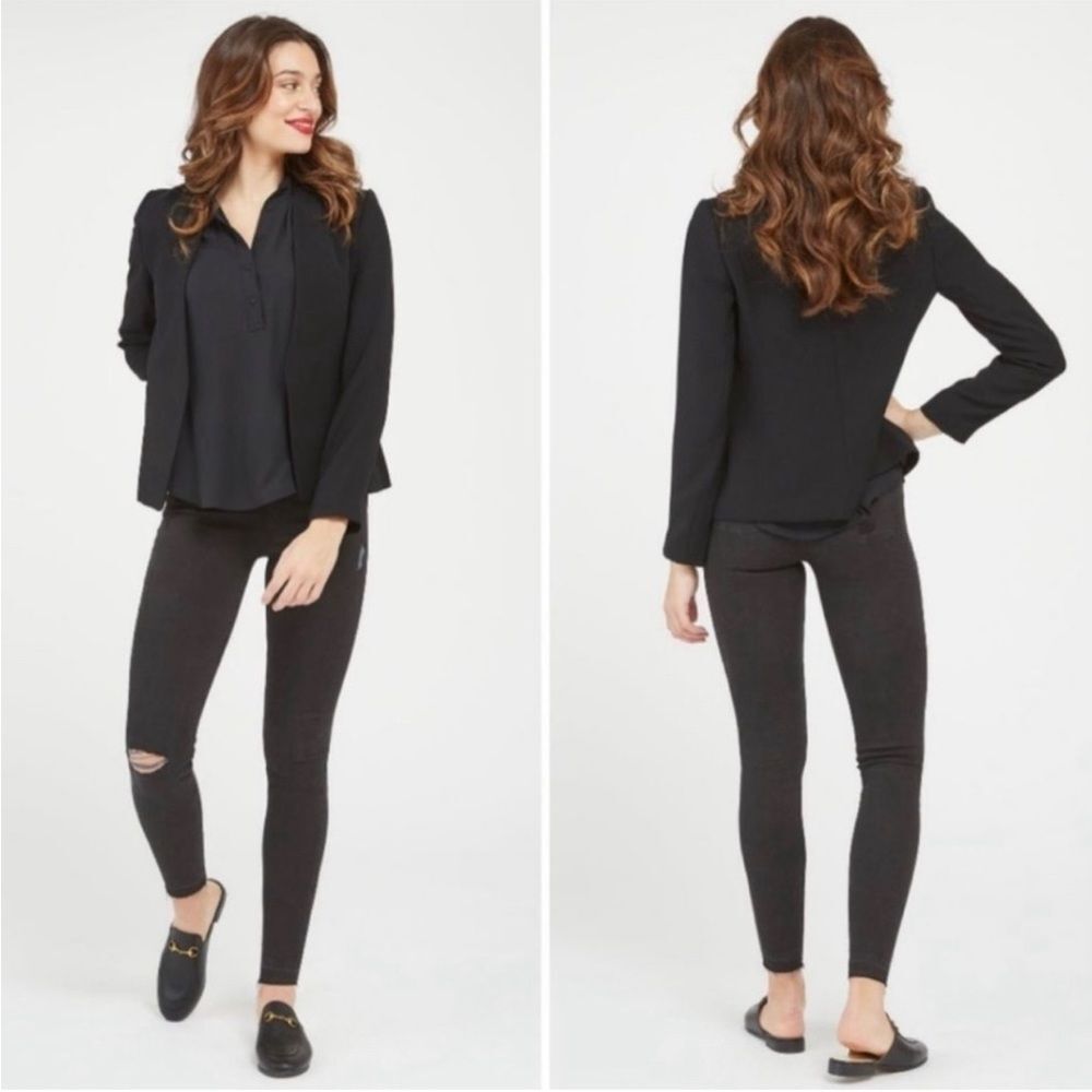 NWT Spanx Distressed Pull On Raw Hem Ankle Skinny Jean Vintage Black Wash Sz S